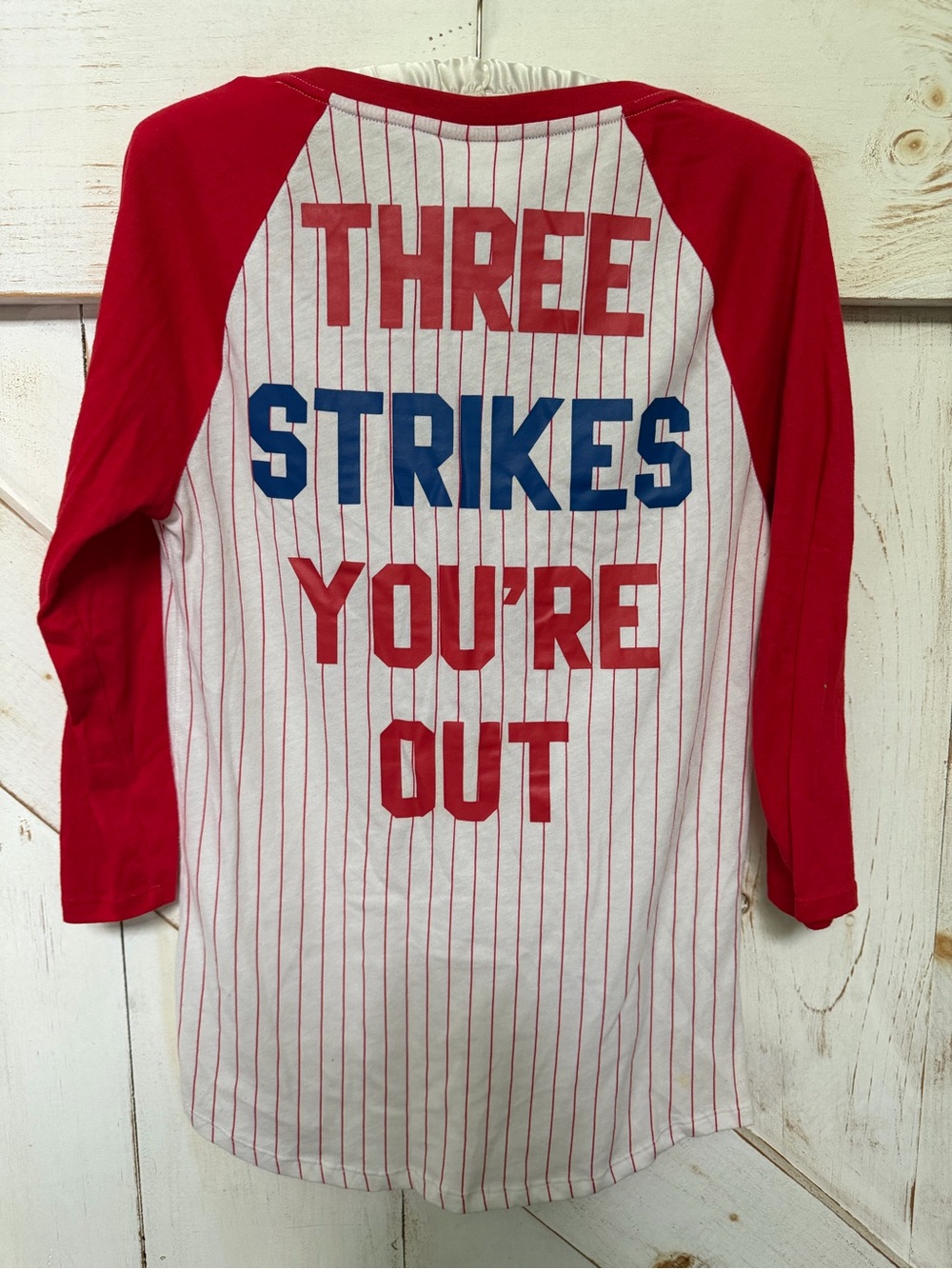 Vintage PINK Victoria's Secret White Tee with Red Pinstripes and Red Trim - Picture 2 of 4